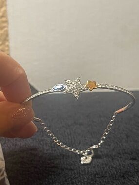 Swarovski Silver Pavé Star Bangle with Gold Star Accent and Teardrop Crystal